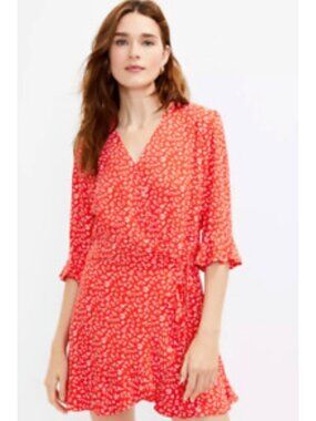 Loft Women's Faux Wrap 3/4 Sleeve Floral Print Skort Romper Size S